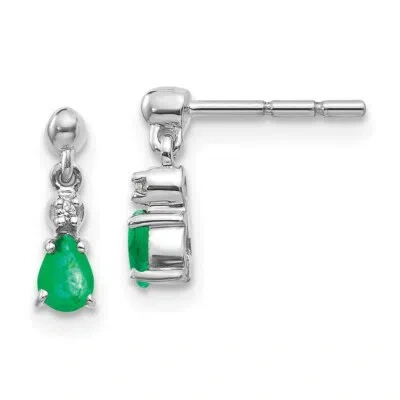 Pre-owned Skyjewelers Real 14kt White Gold Emerald And Diamond Dangle Post Earrings