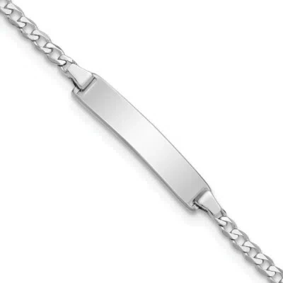 Pre-owned Skyjewelers Real 14kt White Gold Flat Curb Link Id Chain Bracelet; 5.5 Inch; Lobster Clasp