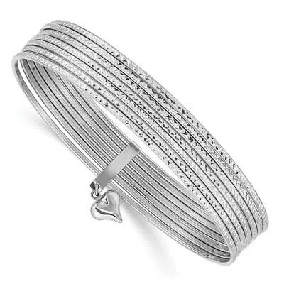 Pre-owned Skyjewelers Real 14kt White Gold Oversized W/ Dangle Heart Textured Set Of 7 Slip-on Bangles