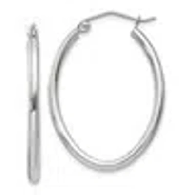 Pre-owned Skyjewelers Real 14kt White Gold Polished 2mm Oval Tube Hoop Earrings
