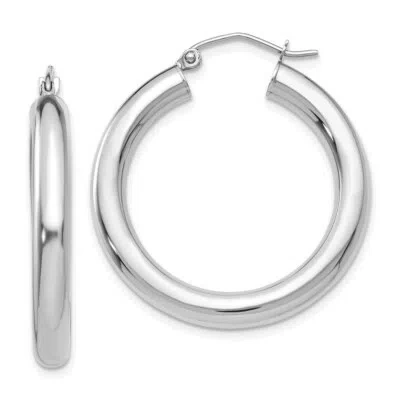 Pre-owned Skyjewelers Real 14kt White Gold Polished 4mm Lightweight Tube Hoop Earrings