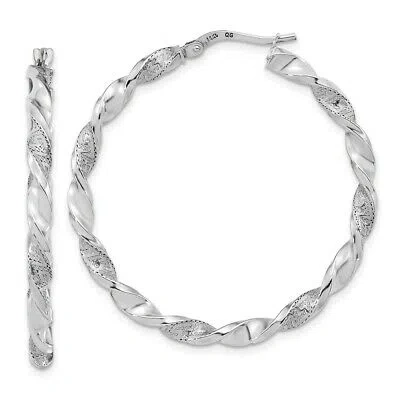Pre-owned Skyjewelers Real 14kt White Gold Polished And Textured Twisted Hoop Earrings