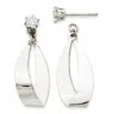 Pre-owned Skyjewelers Real 14kt White Gold Polished Oval Dangle With Cz Stud Earring Jackets