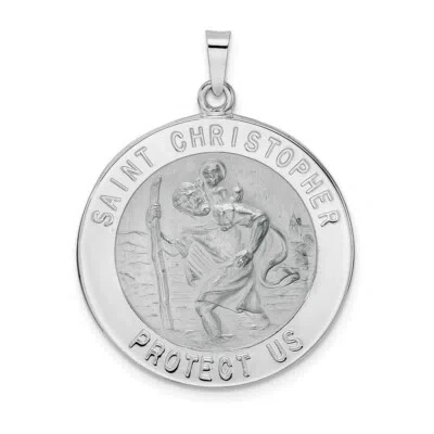 Pre-owned Skyjewelers Real 14k White Gold Polished Saint Christopher Solid Medal Pendant