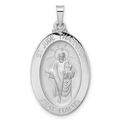 Pre-owned Skyjewelers Real 14kt White Gold Polished St Jude Oval Solid Medal Pendant