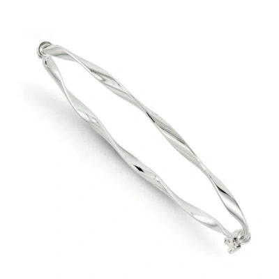 Pre-owned Skyjewelers Real 14kt White Gold Polished Twisted Hinged Bangle; 7.25 Inch