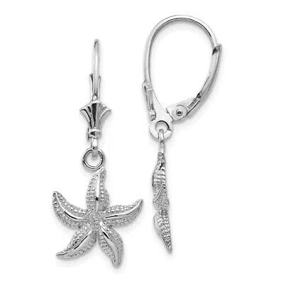 Pre-owned Skyjewelers Real 14kt White Gold Starfish Leverback Earrings