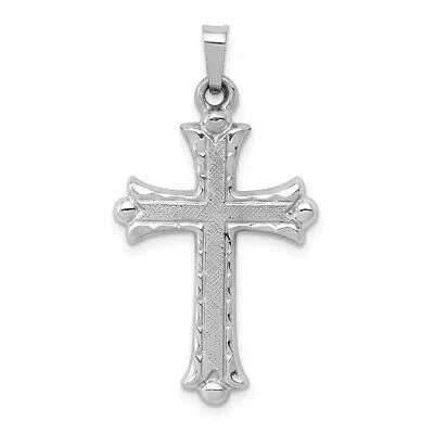 Pre-owned Skyjewelers Real 14k White Gold Textured And Polished Fleur De Lis Cross Pendant