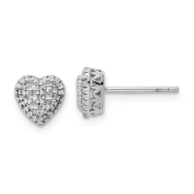 Pre-owned Skyjewelers Real 14kt White Polished Diamond-cut Heart Post Earrings