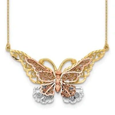 Pre-owned Skyjewelers Real 14kt Yellow & Rose Gold W/ Rhodium Butterfly Necklace; 17 Inch