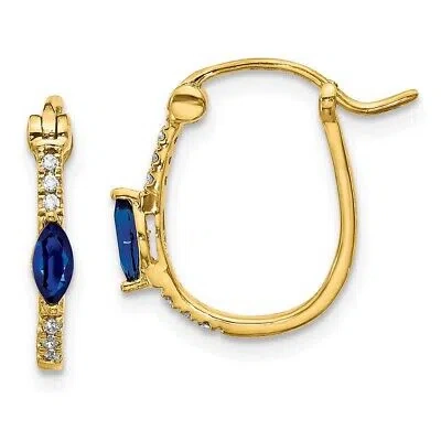 Pre-owned Skyjewelers Real 14kt Yellow Gold 1/20ct Diamond And Sapphire Hinged Hoop Earrings