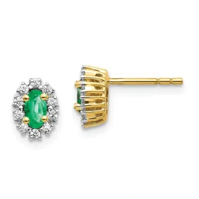 Pre-owned Skyjewelers Real 14kt Yellow Gold 1/5ct Diamond And Emerald Oval Halo Earrings