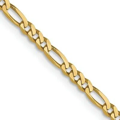 Pre-owned Skyjewelers Real 14kt Yellow Gold 2.25mm Flat Figaro Chain; 24 Inch; Lobster Clasp