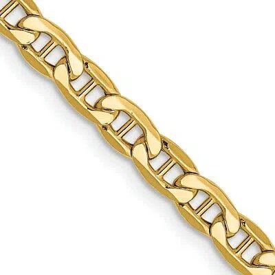 Pre-owned Skyjewelers Real 14kt Yellow Gold 24 Inch 4mm Semi-solid Anchor With Lobster Clasp Chain