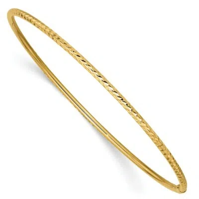 Pre-owned Skyjewelers Real 14kt Yellow Gold 2mm Diamond-cut Tube Slip-on Bangle