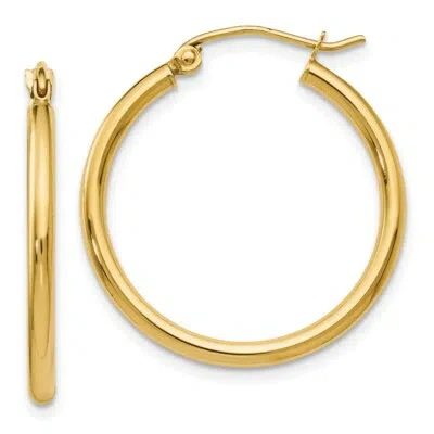Pre-owned Skyjewelers Real 14kt Yellow Gold 2x25mm Polished Hoop Earrings