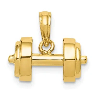 Pre-owned Skyjewelers Real 14kt Yellow Gold 3-d Single Barbell Pendant