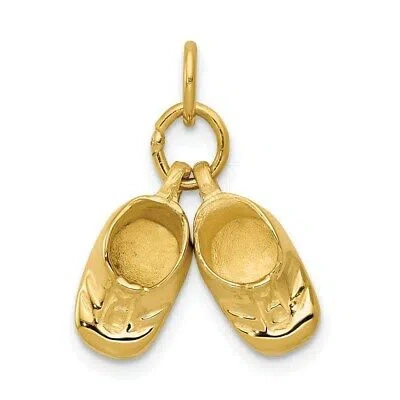 Pre-owned Skyjewelers Real 14kt Yellow Gold 3d Moveable Polished Baby Shoes Charm