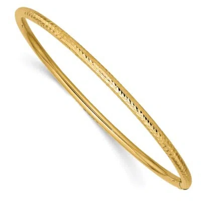 Pre-owned Skyjewelers Real 14kt Yellow Gold 3mm Diamond-cut Tube Slip-on Bangle; 8 Inch