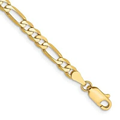 Pre-owned Skyjewelers Real 14kt Yellow Gold 8 Inch 4mm Flat Figaro With Lobster Clasp Chain Bracelet