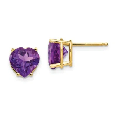 Pre-owned Skyjewelers Real 14kt Yellow Gold 8mm Heart Amethyst Earring