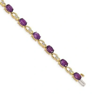 Pre-owned Skyjewelers Real 14kt Yellow Gold Amethyst And Diamond Chain Bracelet; 7 Inch