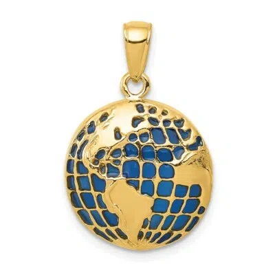 Pre-owned Skyjewelers Real 14kt Yellow Gold Blue Enameled Globe Pendant