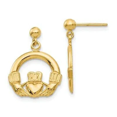Pre-owned Skyjewelers Real 14kt Yellow Gold Dangling Claddagh Post Earrings
