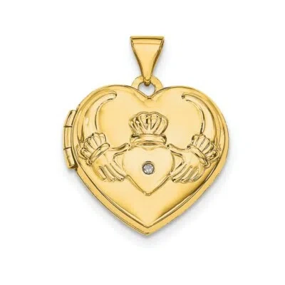 Pre-owned Skyjewelers Real 14kt Yellow Gold Diamond Claddagh Heart Locket