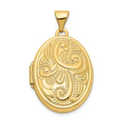 Pre-owned Skyjewelers Real 14kt Yellow Gold Domed Scroll Design Oval Locket