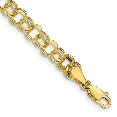 Pre-owned Skyjewelers Real 14kt Yellow Gold Double Link Charm Chain Bracelet; 8 Inch; Lobster Clasp