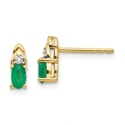Pre-owned Skyjewelers Real 14kt Yellow Gold Emerald And Diamond Earrings