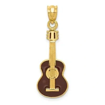 Pre-owned Skyjewelers Real 14kt Yellow Gold Enameled Guitar Pendant