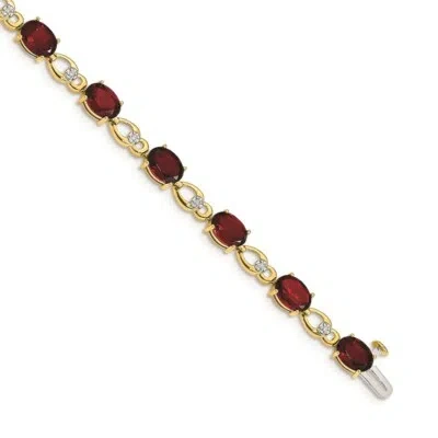 Pre-owned Skyjewelers Real 14kt Yellow Gold Garnet And Diamond Chain Bracelet; 7 Inch