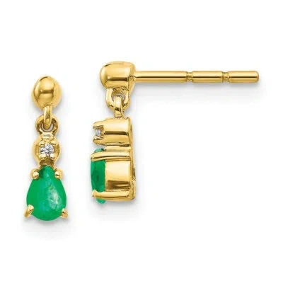 Pre-owned Skyjewelers Real 14kt Yellow Gold Gold Emerald And Diamond Dangle Earrings
