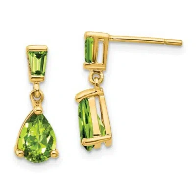 Pre-owned Skyjewelers Real 14kt Yellow Gold Gold Peridot Dangle Post Earrings