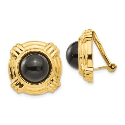 Pre-owned Skyjewelers Real 14kt Yellow Gold Omega Clip Onyx Non-pierced Earrings