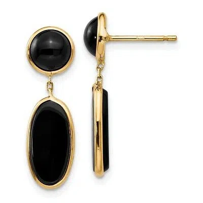 Pre-owned Skyjewelers Real 14kt Yellow Gold Onyx Oval Dangle Post Earrings