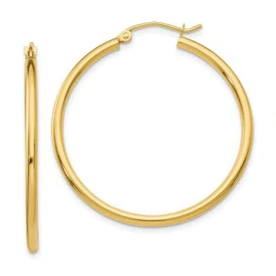 Pre-owned Skyjewelers Real 14kt Yellow Gold Polished 2x35mm Tube Hoop Earrings