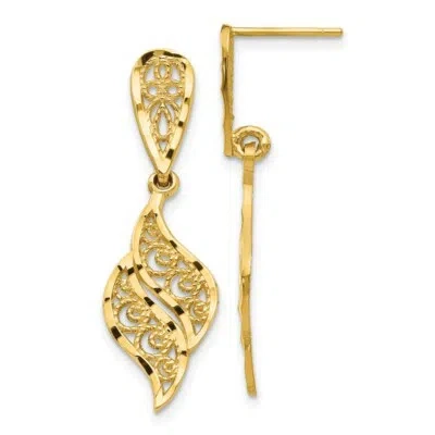 Pre-owned Skyjewelers Real 14kt Yellow Gold Polished & Diamond-cut Filigree Swirl Dangle Post Earrings