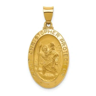 Pre-owned Skyjewelers Real 14k Yellow Gold Polished And Satin St Christopher Medal Hollow Pendant