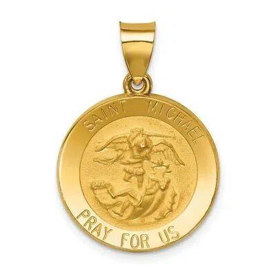 Pre-owned Skyjewelers Real 14k Yellow Gold Polished And Satin St Michael Medal Hollow Pendant