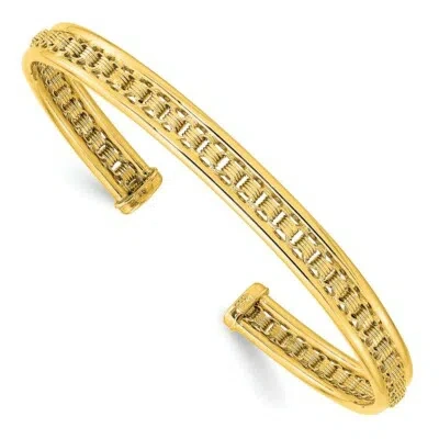 Pre-owned Skyjewelers Real 14kt Yellow Gold Polished & Textured Cuff Bangle; 7.25 Inch
