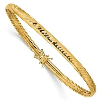 Pre-owned Skyjewelers Real 14kt Yellow Gold Polished Diamond Cut Flexible Bangle; 8.5 Inch
