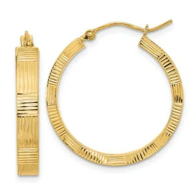 Pre-owned Skyjewelers Real 14kt Yellow Gold Polished Patterned Hoop Earrings