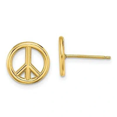 Pre-owned Skyjewelers Real 14kt Yellow Gold Polished Peace Symbol Post Earrings
