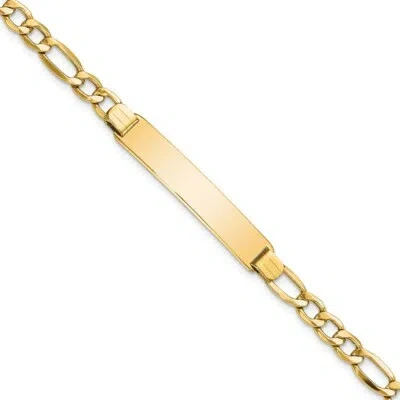 Pre-owned Skyjewelers Real 14kt Yellow Gold Polished Semi-solid Figaro Id Chain Bracelet; 7 Inch