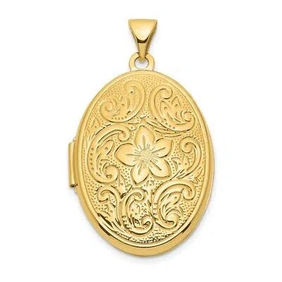 Pre-owned Skyjewelers Real 14kt Yellow Gold Reversible Floral Swirl Design 26mm Oval Locket