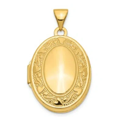 Pre-owned Skyjewelers Real 14kt Yellow Gold Scroll Heart Design Oval Locket