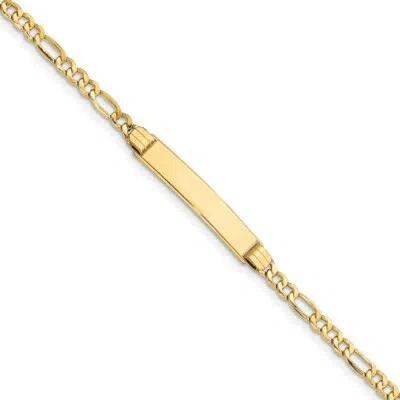 Pre-owned Skyjewelers Real 14kt Yellow Gold Semi-solid Polished Figaro Link Id Chain Bracelet; 8 Inch